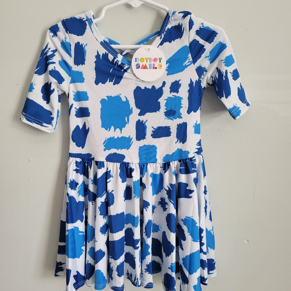 Dot Dot Smile Dress Girl's 2T Toddler Blue Paint Splatter Ballerina NWT